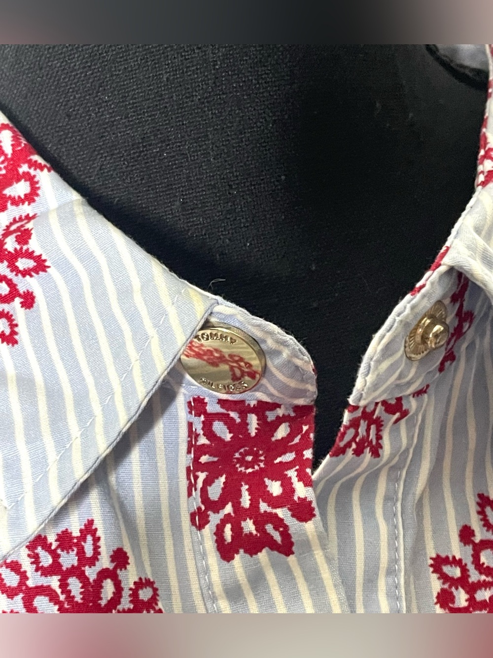 Tommy Hilfiger Blue White Pinstripe Red Embroidered Sleeveless Shirt Dress Sz 10 - Picture 5 of 11